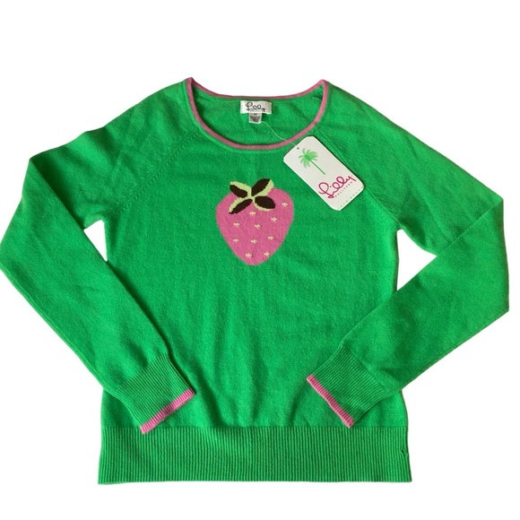 Lilly Pulitzer Sweaters - Lilly Pulitzer NWT pink green strawberry cashmere knit jumper XS *has flaw*